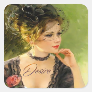 Söt dam fyrkantiga dekaler fyrkantigt klistermärke