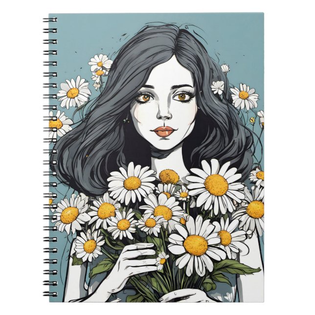 Söt Dam med Daisy Bouquet Anteckningsbok (Framsidan)