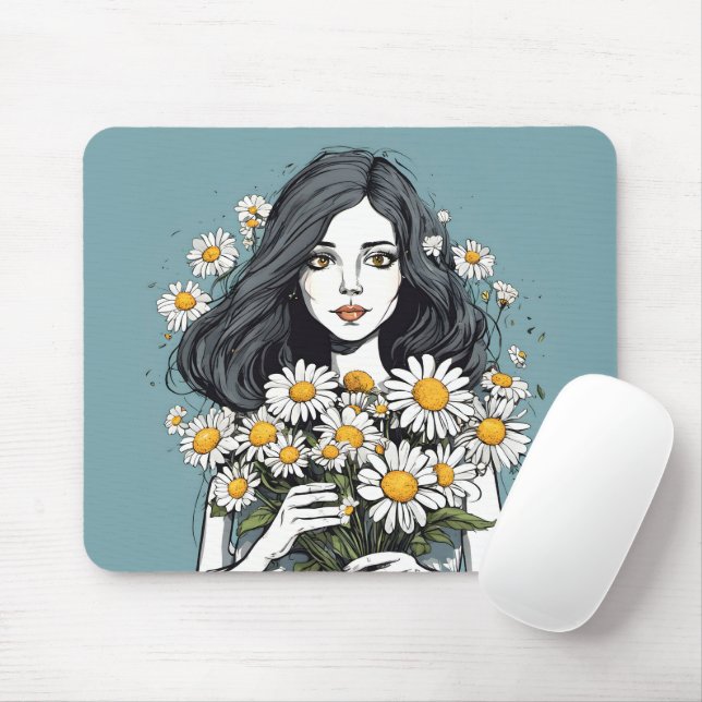 Söt Dam med Daisy Bouquet Musmatta (Med mus)