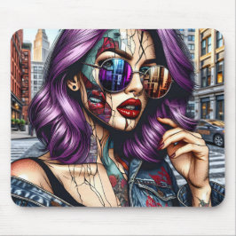 Söt Dam med Lila Hair i färglös Abstrakt Musmatta