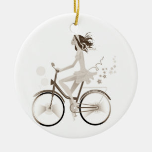 *SÖT DAM PÅ EN BIKE* CHRISTMAS ORNATION JULGRANSPRYDNAD KERAMIK