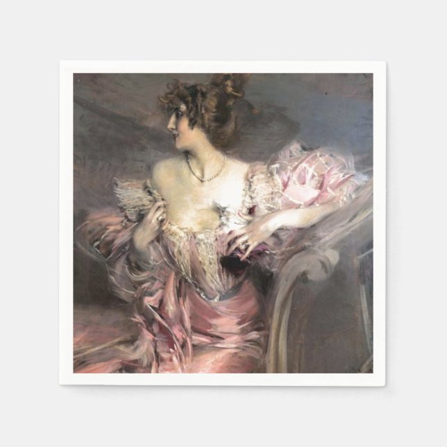 Söt Dam Rosa Vintage Mode Antique Painting Pappersservett (Framsidan)