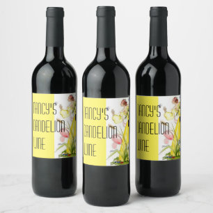 Söt Dam trädgårdsblommor butterfly Dandelion Vinflaska Etikett