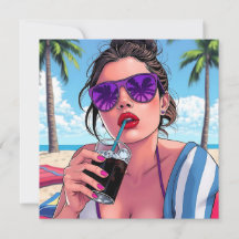 Söt Dam vid Beach Pop Art Blank