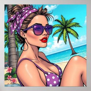 Söt Dam vid Bikini Retro-brott Poster