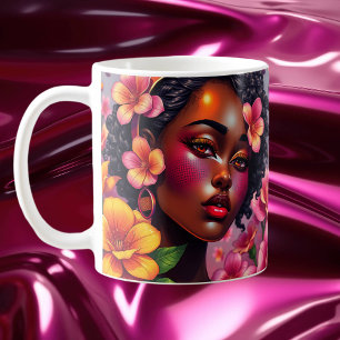 Söt Dam vid Färg Rosa Flowers Musik noter Kaffemugg
