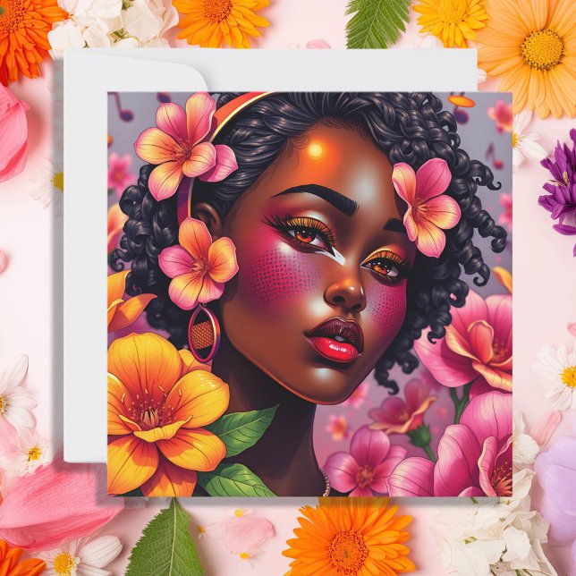 Söt Dam vid Färg Rosa Flowers Personlig Kort (Skapare uppladdad)