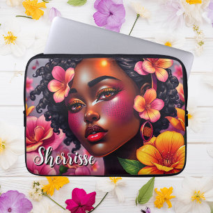 Söt Dam vid Färg Rosa Flowers Personlig Laptop Fodral