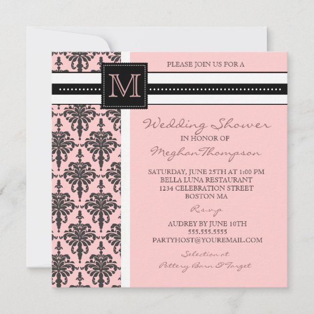 Söt Damask Monogram Inbjudningskort för möhippan (Framsida)