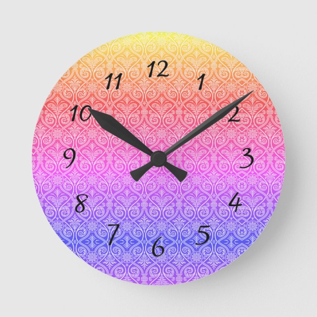 Söt Damask Rainbow Mönster Modern Rund Klocka (Framsida)