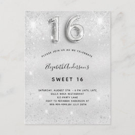 Söt dammglam från 16 silver-metall glitter inbjudan vykort
