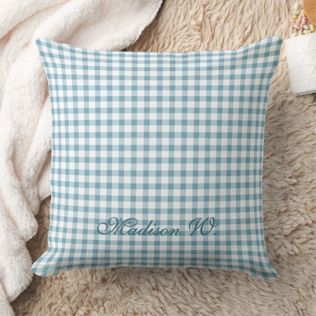 Söt dammig blå gingham-mönster kudde (Filt)