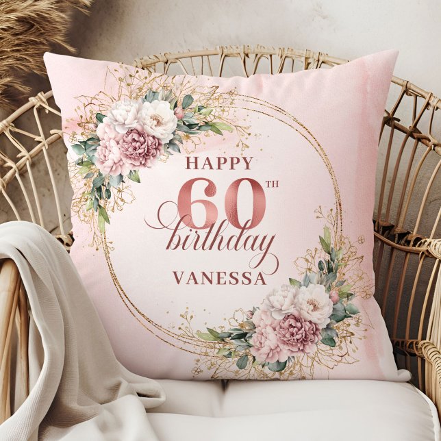 Söt dammig rosa akvarell present 60-årsdag  kudde (Sweet Dusty Pink Watercolor Gift 60th birthday pillow)
