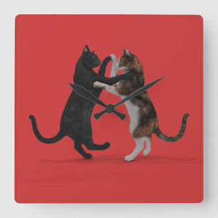 Söt Dancing Cats Fyrkantig Klocka