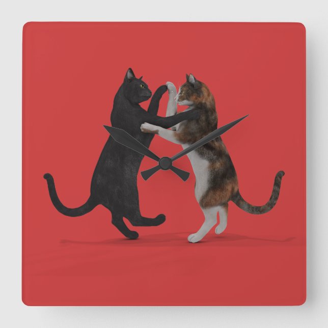 Söt Dancing Cats Fyrkantig Klocka (Framsida)