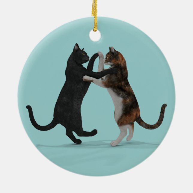 Söt Dancing Cats Julgransprydnad Keramik (Baksidan)
