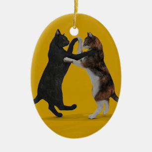 Söt Dancing Cats Julgransprydnad Keramik