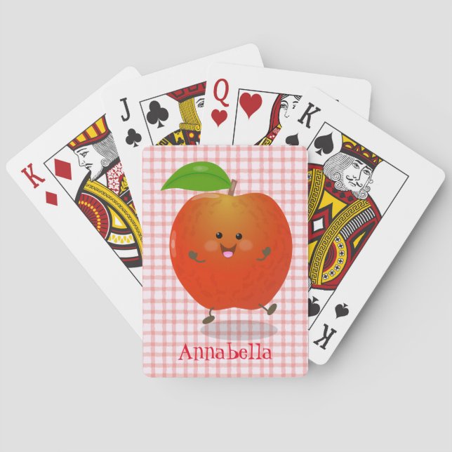 Söt dansande äppelkartongillustration casinokort (Baksidan)
