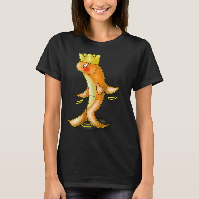 Söt dansande Kawaii Orange Fisk Med Krona T Shirt (Framsida)