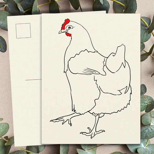 Söt dansande kyckling rolig linjeteckning djurkons vykort (Cute chicken simple line drawing postcard)