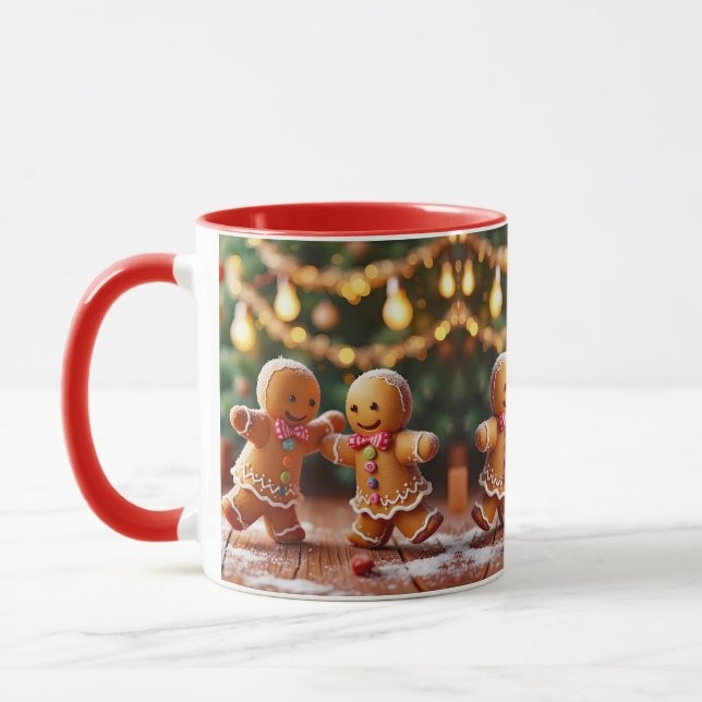 Söt dansande pepparkakssällskap julfirande mugg (Vänster)