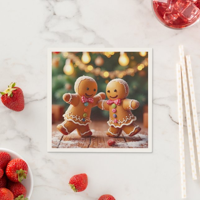 Söt dansande pepparkakssällskap julfirande pappersservett (Insitu)