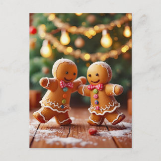 Söt dansande pepparkakssällskap julfirande vykort