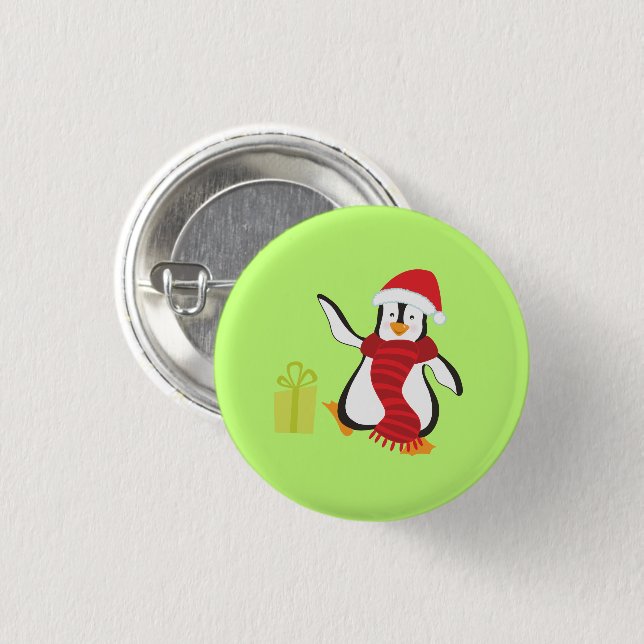 Söt dansande tecknad pingvin med röd mössa och hal knapp (Framsida & baksida)