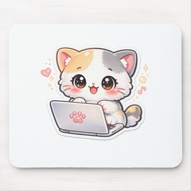 Söt dator katt musmatta | Söt Chibi Kitty Design (Framsidan)