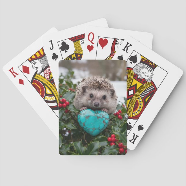 Söt december igelkott med turkos hjärta casinokort (Baksidan)