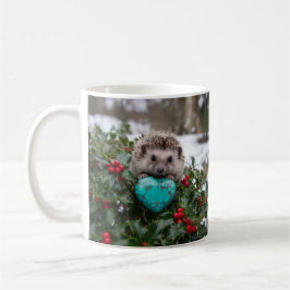 Söt december igelkott med turkos hjärta kaffemugg