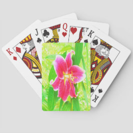 Söt Deep Rosa Stargazer Lily on Lime Green Casinokort