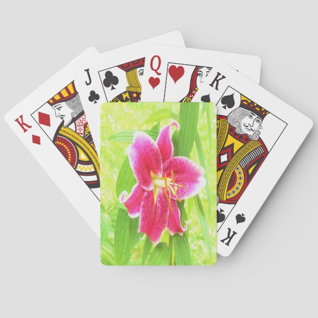 Söt Deep Rosa Stargazer Lily on Lime Green Casinokort (Baksidan)