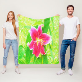 Söt Deep Rosa Stargazer Lily on Lime Green Fleecefilt