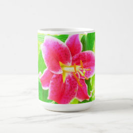 Söt Deep Rosa Stargazer Lily on Lime Green Magisk Mugg