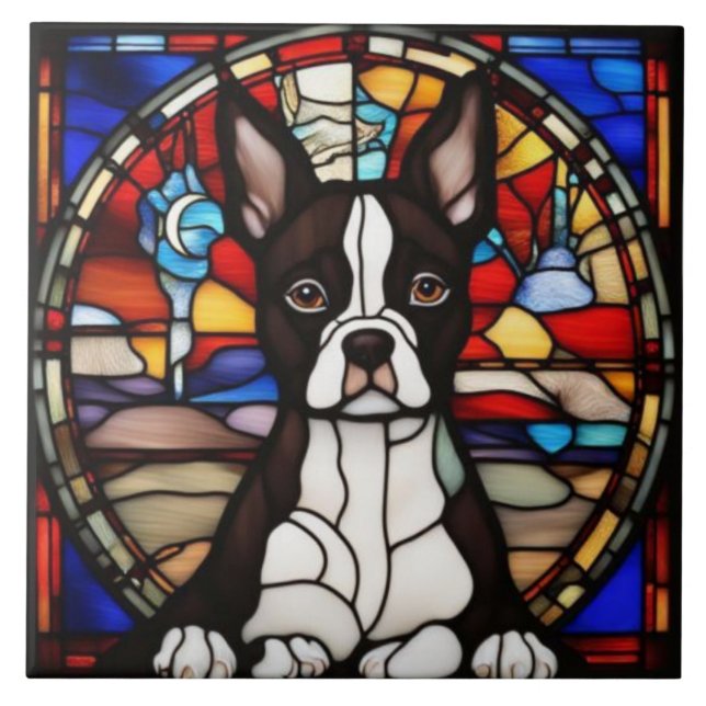 Söt dekorativ Boston Terrier-platta Kakelplatta (Framsidan)