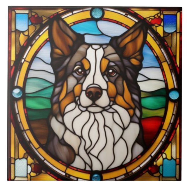 Söt dekorativ kakel med australian shepherd (Framsidan)