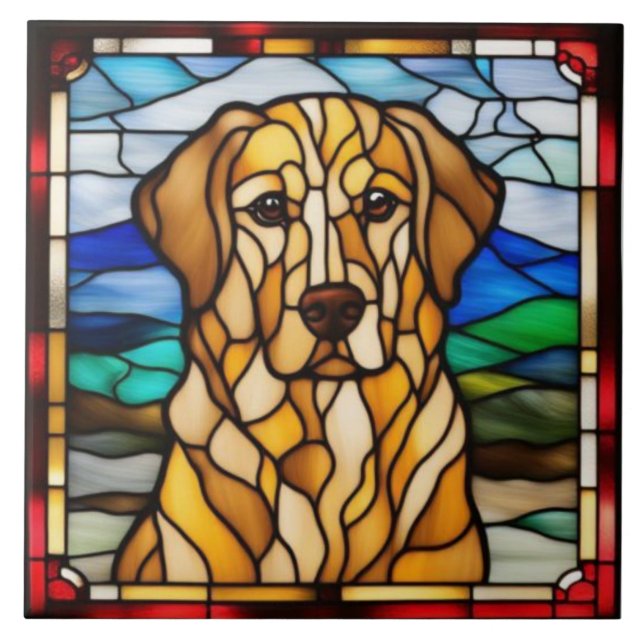 Söt dekorativ kakel med Golden Retriever (Framsidan)