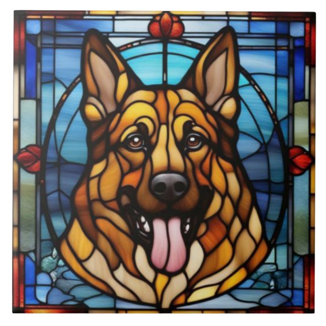 Söt dekorativ kakel med tysk schäferhund (Framsidan)