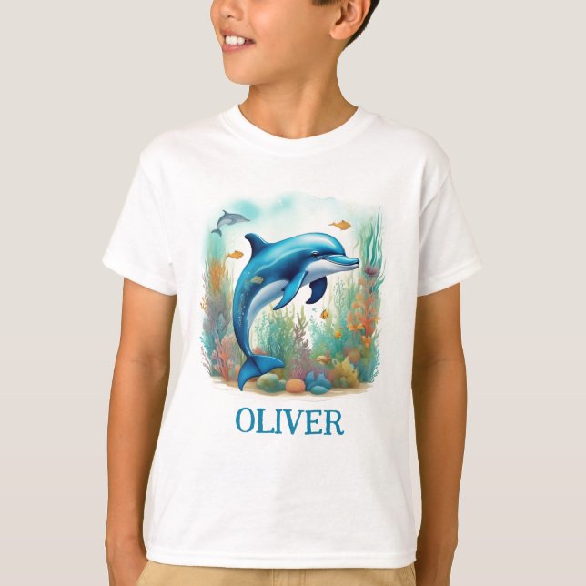 Söt delfin akvarell personlig t shirt (Framsida)