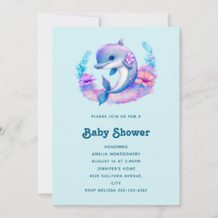 Söt delfin havsdjur Baby Shower Inbjudningar