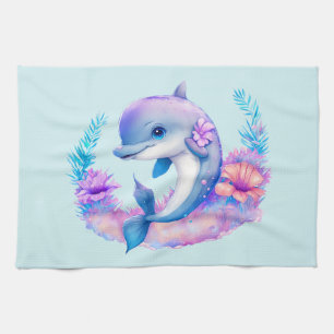 Söt delfin havsdjur kökshandduk