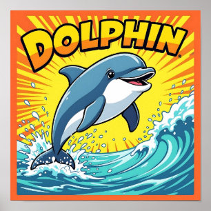 Söt delfin hoppar upp ur havet poster