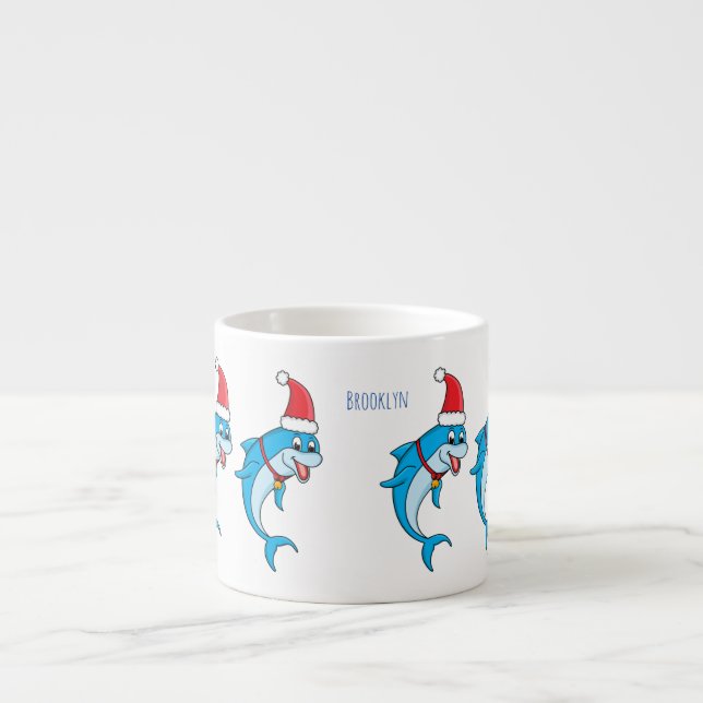 Söt delfin med jultomtehatt tecknad espressomugg (Framsidan)