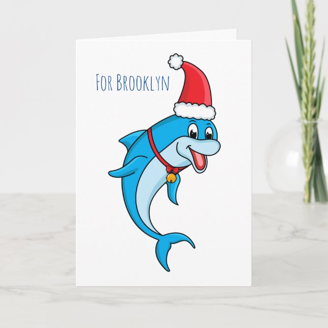 Söt delfin med jultomtehatt tecknad serie kort (Framsida)