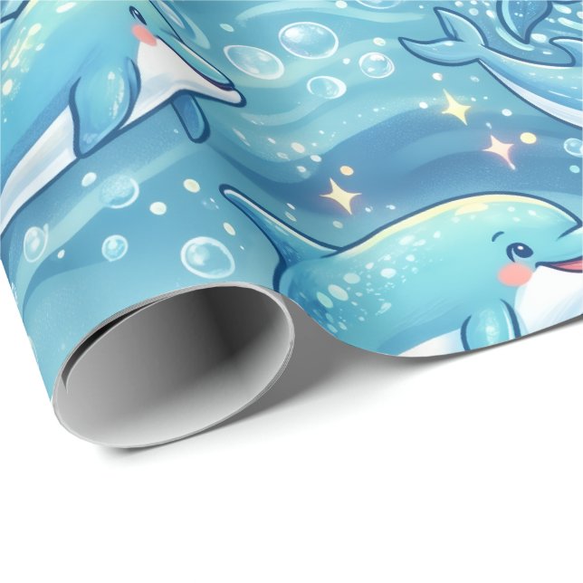 Söt delfin Ocean sömlöst mönster Presentpapper (Rullad Hörn)