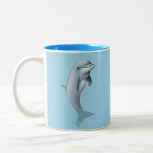 Söt delfin och turkos bakgrund med monogram Två-Tonad mugg