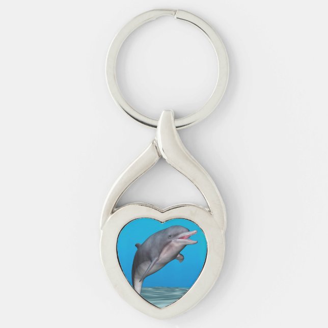 Söt delfin twisted heart silverfärgad nyckelring (Framsidan)