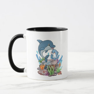 Söt delfinmamma och bebis kaffemugg