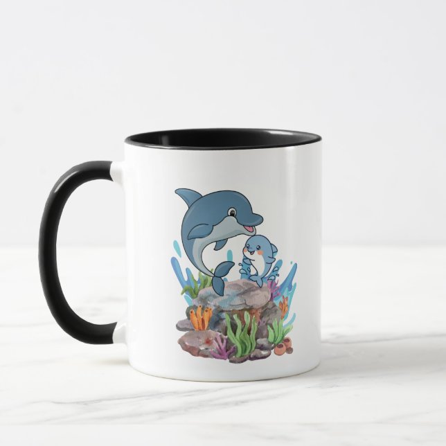 Söt delfinmamma och bebis kaffemugg (Vänster)